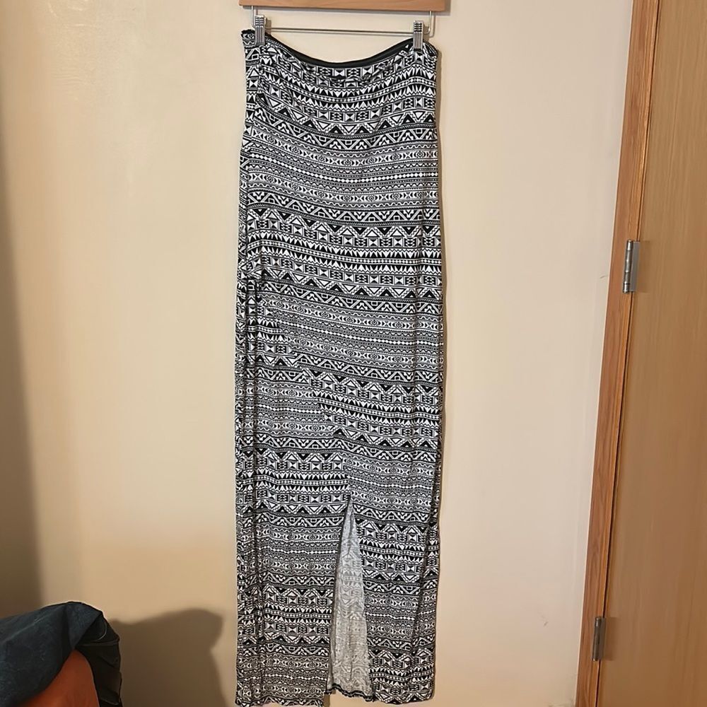 Metaphor geometric strapless maxi dress